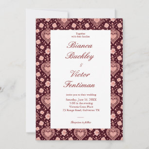 Classy Maximalist Viktorianisch Heart Wine Red Wed Einladung