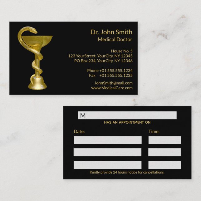 Classy Medical Bowl Snake Hygieia Gold Caduceus Terminkarte (Vorne/Hinten)