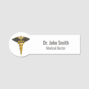Classy Medical Elegante Gold Caduceus Black Wings Namensschild