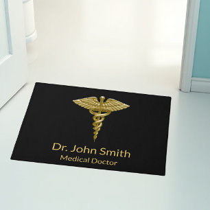 Classy Medical Gold Caduceus auf Black - Doormat Fußmatte