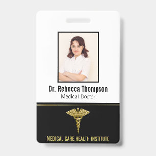 Classy Medical Gold Caduceus auf Black Foto ID Ausweis