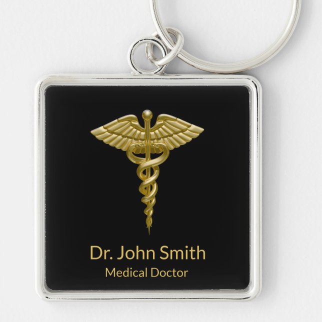 Classy Medical Gold Caduceus auf Black - Schlüssel Schlüsselanhänger (Vorne)
