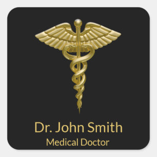 Classy Medical Gold Caduceus auf Schwarz - Aufkleb Quadratischer Aufkleber