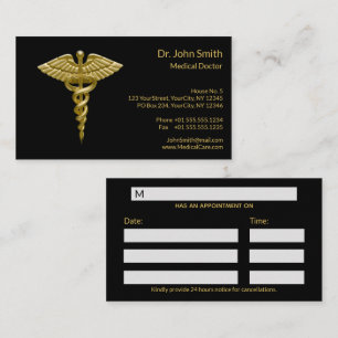Classy Medical Gold Caduceus auf schwarzer Seite Terminkarte