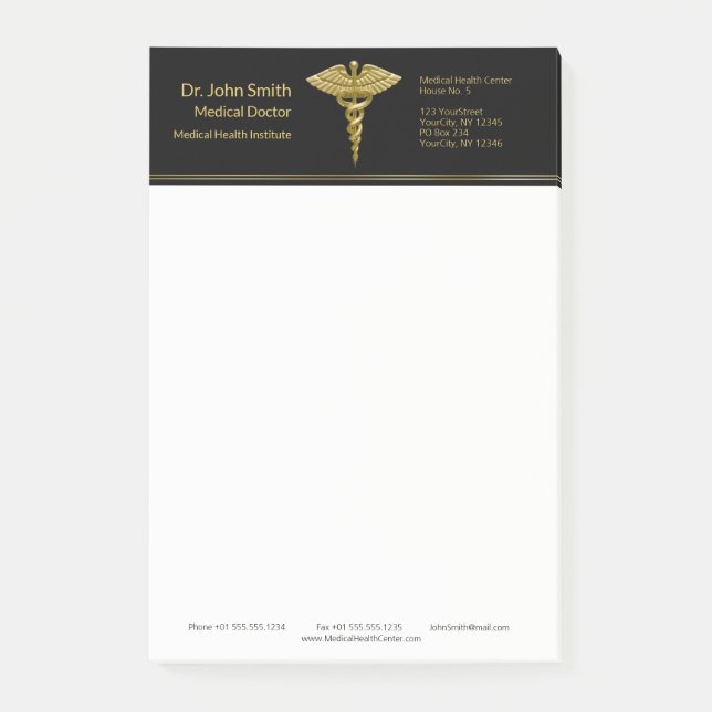 Classy Medical Gold Caduceus Black Post-it® Notes Post-it Klebezettel (Vorderseite)