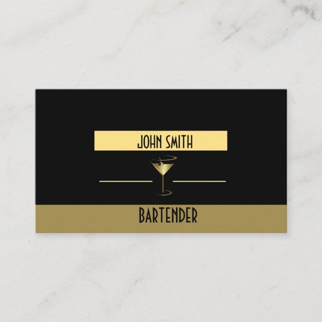 Classy, Metallic Martini Gold Logo Barkeeper Visitenkarte (Vorderseite)