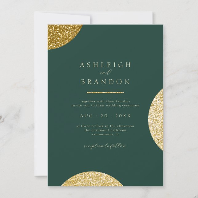 Classy Minimalistisch Emerald Green & Gold Wedding Einladung (Vorderseite)