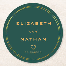 Classy Minimalistisch Emerald Green & Gold Wedding Runder Pappuntersetzer