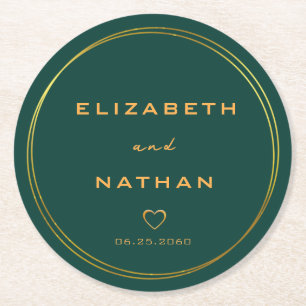 Classy Minimalistisch Emerald Green & Gold Wedding Runder Pappuntersetzer