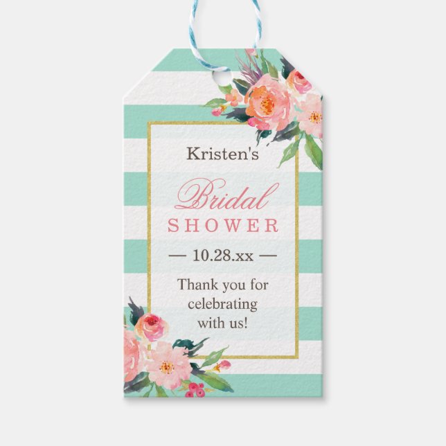 Classy Mint Green Floral Brautparty Vielen Dank Geschenkanhänger (Vorderseite)