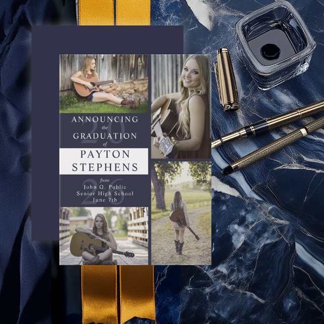 Classy Modern Dark Blue Foto Abschluss Ankündigung (Classy Modern Dark Blue Photo Graduation Announcement - Print | Digital Download)