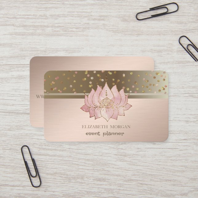 Classy Modern Dots Confetti Lotus Visitenkarte (Vorderseite/Rückseite Beispiel)