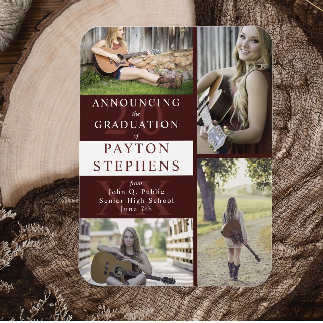 Classy Modern Maroon Foto Abschluss Ankündigung Magnet (Classy Modern Maroon Photo Graduation Announcement Magnet)