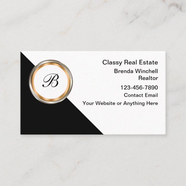 Classy Monogram Cartes de visite immobiliers (Devant)