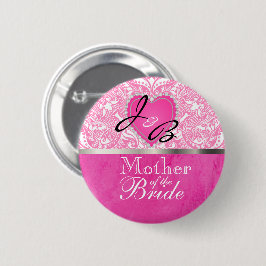 Classy Monogram Wedding Party - Rosa Herz Button