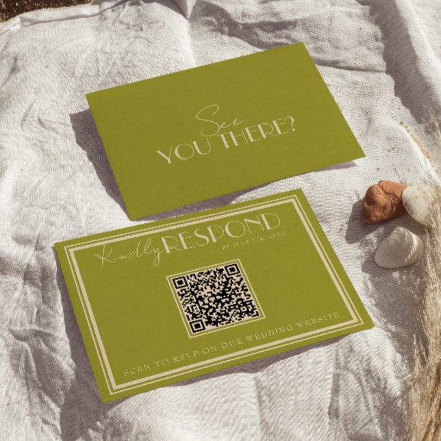 Classy Moss Green Old Money Luxury QR Code Wedding RSVP Karte (Von Creator hochgeladen)