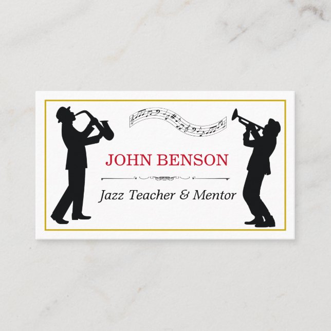 Classy Music Jazz Teacher Black Silhouetten Visitenkarte (Vorderseite)