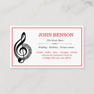 Classy Music Teacher Black Treble Clef mit Notizen Visitenkarte