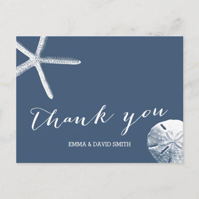 Classy Navy Blue Beach Thema Hochzeit Vielen Dank Postkarte (Vorderseite)