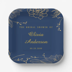 Classy Navy Blue Botanals Brautparty Pappteller
