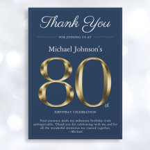 Classy Navy Blue Gold 80e Carte de remerciements d