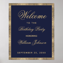 Classy Navy Blue Gold Affiche de bienvenue de fête