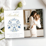 Classy Navy Blue Happy Hanukkah 1 Foto Floral Feiertagskarte<br><div class="desc">Wenn Sie weitere Anpassungen benötigen,  schreiben Sie mir bitte an yellowfebstudio@gmail.com.</div>