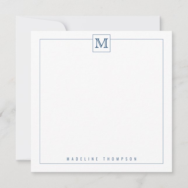Classy Navy Blue Initial Monogram Square Grenze Mitteilungskarte (Vorderseite)