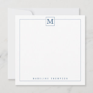 Classy Navy Blue Initial Monogram Square Grenze Mitteilungskarte