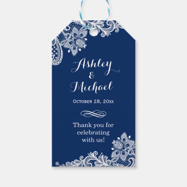 Classy Navy Blue Lace Wedding Vielen Dank Geschenkanhänger (Vorderseite)