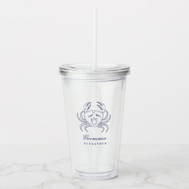 Classy Navy Crab Trauzeuge Beach Hochzeit Acryltrinkbecher (Vorderseite)