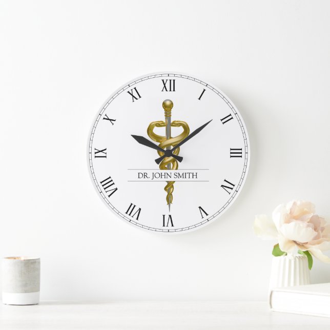Classy Noble Medical Asclepius Elegantes Gold Silb Große Wanduhr (Zuhause)