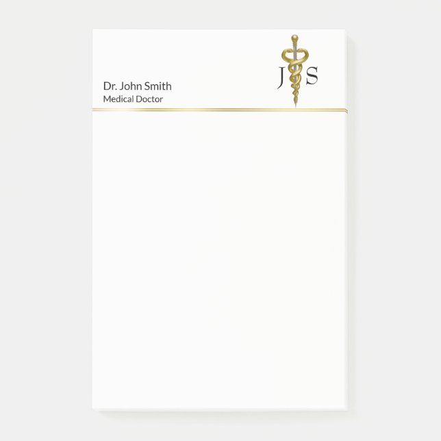 Classy Noble Medical Elegante Gold Silver Asclepiu Post-it Klebezettel (Vorderseite)