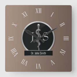 Classy Noble Medical Silver Rod of Asclepius Quadratische Wanduhr