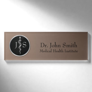 Classy Noble Rod of Asclepius Medical Silver Namenschild