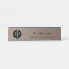 Classy Noble Rod of Asclepius Silver Medical Schreibtischnamensplakette