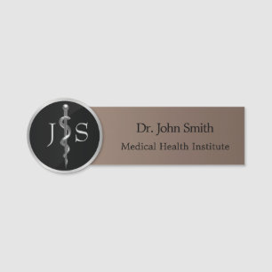 Classy Noble Silver Rod of Asclepius Medical Namensschild