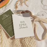 Classy Olive Green Old Money Fancy Wedding Details Begleitkarte<br><div class="desc">Simple and stylish retro wedding guest info details. With olive background and white text layout with whimsical old money classy wordings. All the info are customizable as website,  transportation,  accommodation . Grab it along with other products from this classy hand made retro wedding suite.</div>