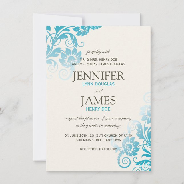 Classy Ombre Aquamarin Hochzeitseinladungen Einladung (Vorderseite)