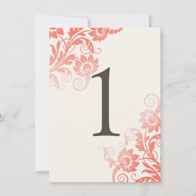 Classy Ombre Coral Tischnummer Card (Vorderseite)