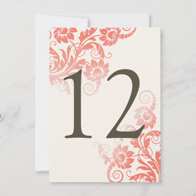 Classy Ombre Coral Tischnummer Card (Vorderseite)