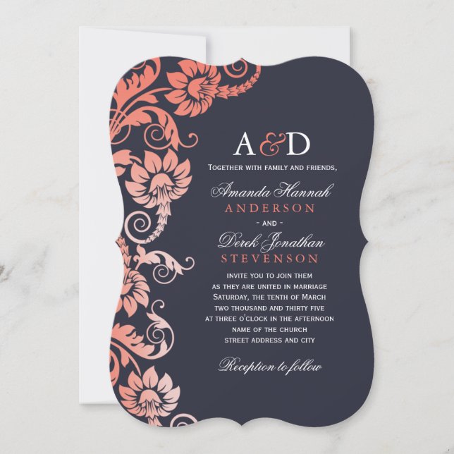 Classy Ombre Coral und Blue Wedding Einladungen (Vorderseite)
