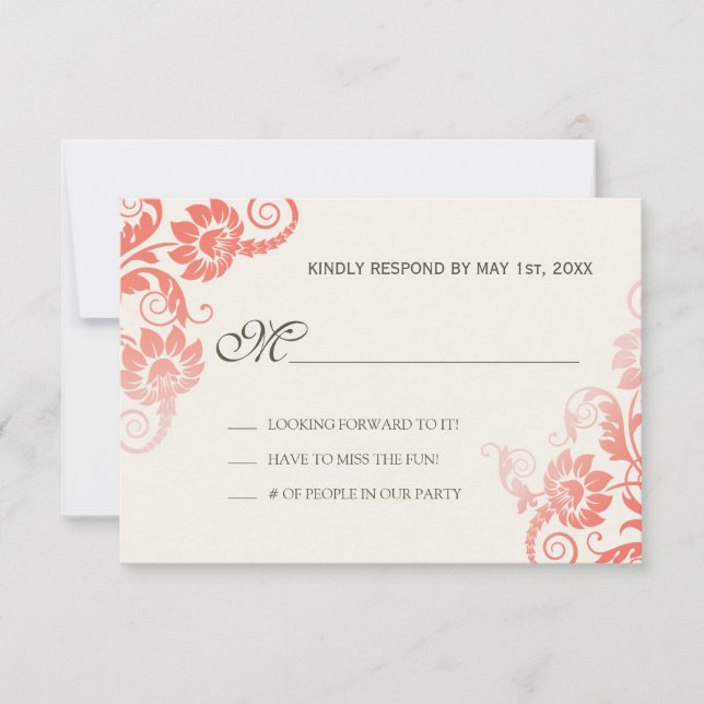 Classy Ombre Coral Wedding RSVP Karte (Vorderseite)