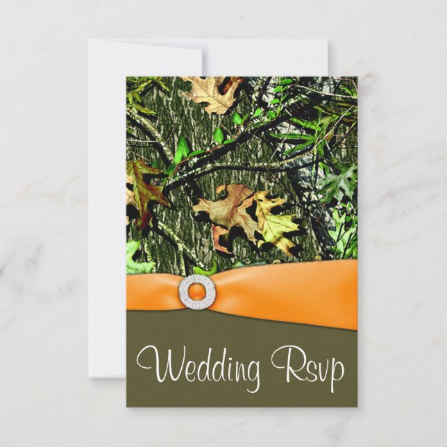 Classy Orange Junting Camouflage Wedding RSVP Card Karte (Vorderseite)