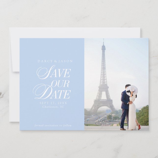Classy Pastel Blue Elegant Save the Date Card (Devant)