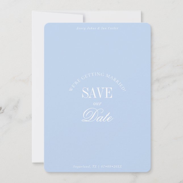 Classy Pastel Blue Elegant Save the Date Card (Devant)