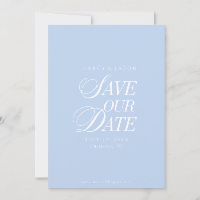 Classy Pastel Blue Elegant Save the Date Card (Devant)