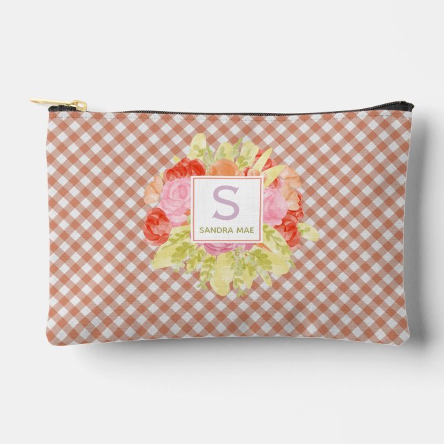 Classy Pastel Peach Orange Gingham Karo Pattern Zubehörtasche (Vorderseite)