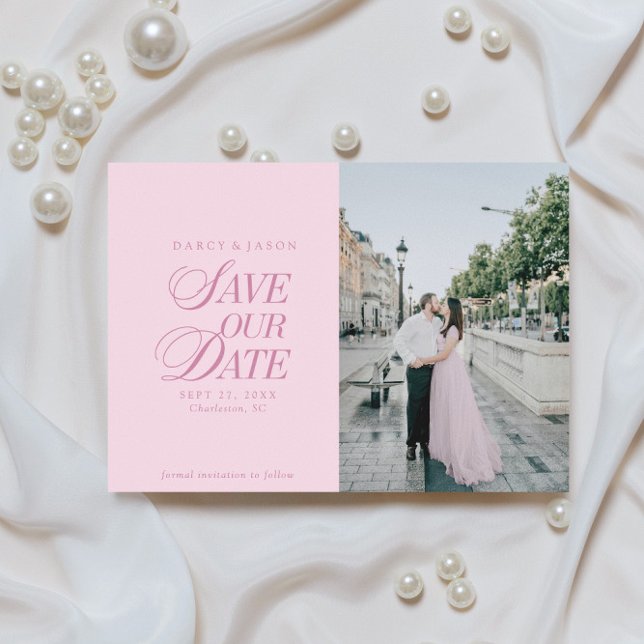 Classy Pastel Pink Elegant Save the Date Card (Von Creator hochgeladen)