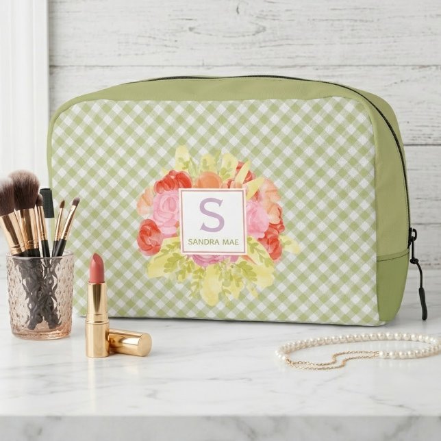 Classy Pastel Spring Green Gingham Karo Pattern Waschbeutel (Von Creator hochgeladen)